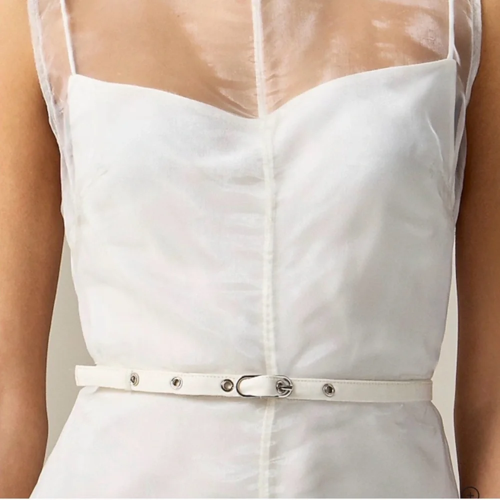 J. Crew Sheer-Overlay White Midi Dress